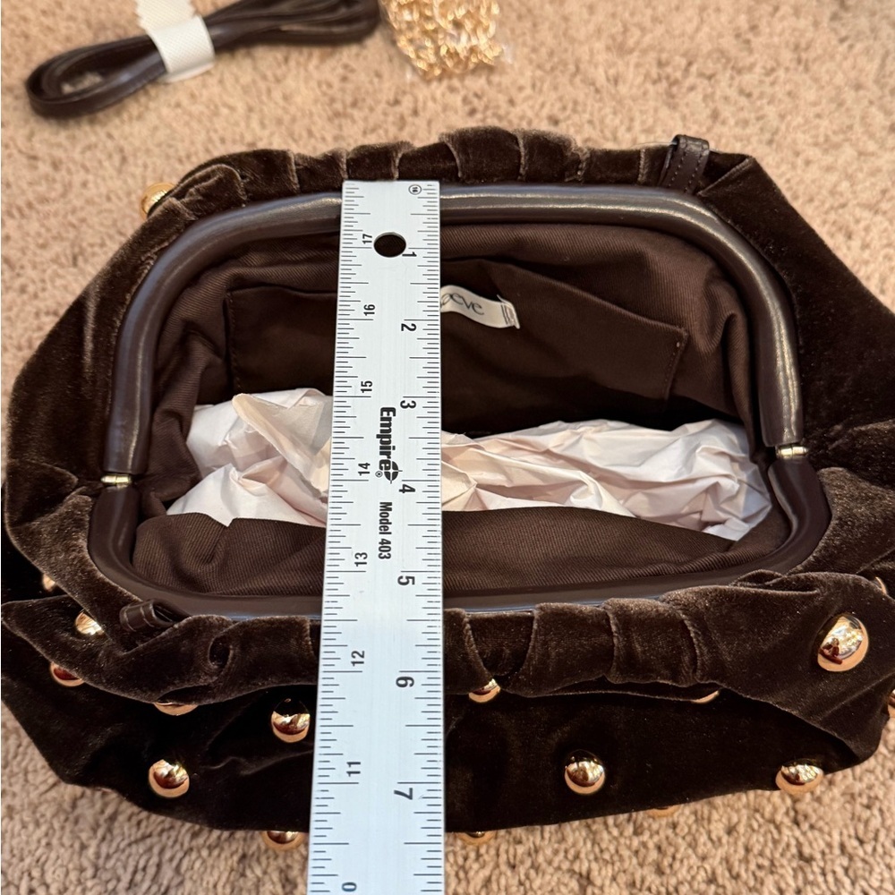 NWT new Anthropologie studded Velvet Clutch brown gold Gold crossbody purse bag - Picture 14 of 15